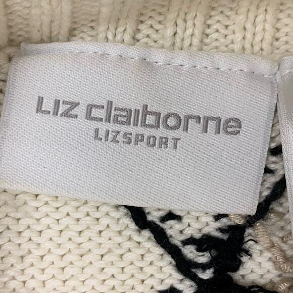 LizSport Cream Black Tan Argyle Sleeveless Turtleneck Sweater Size L - Picture 5 of 9